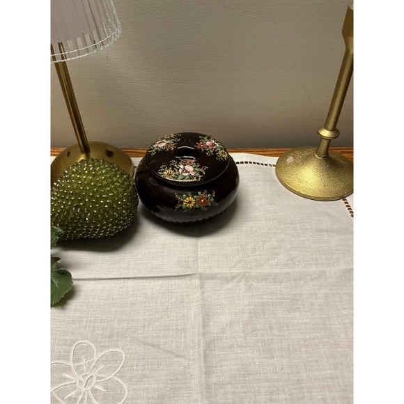 Unbranded Other - Vintage Made in Japan Brown Ceramic Floral Ginger Jar Trinket Bowl with Lid